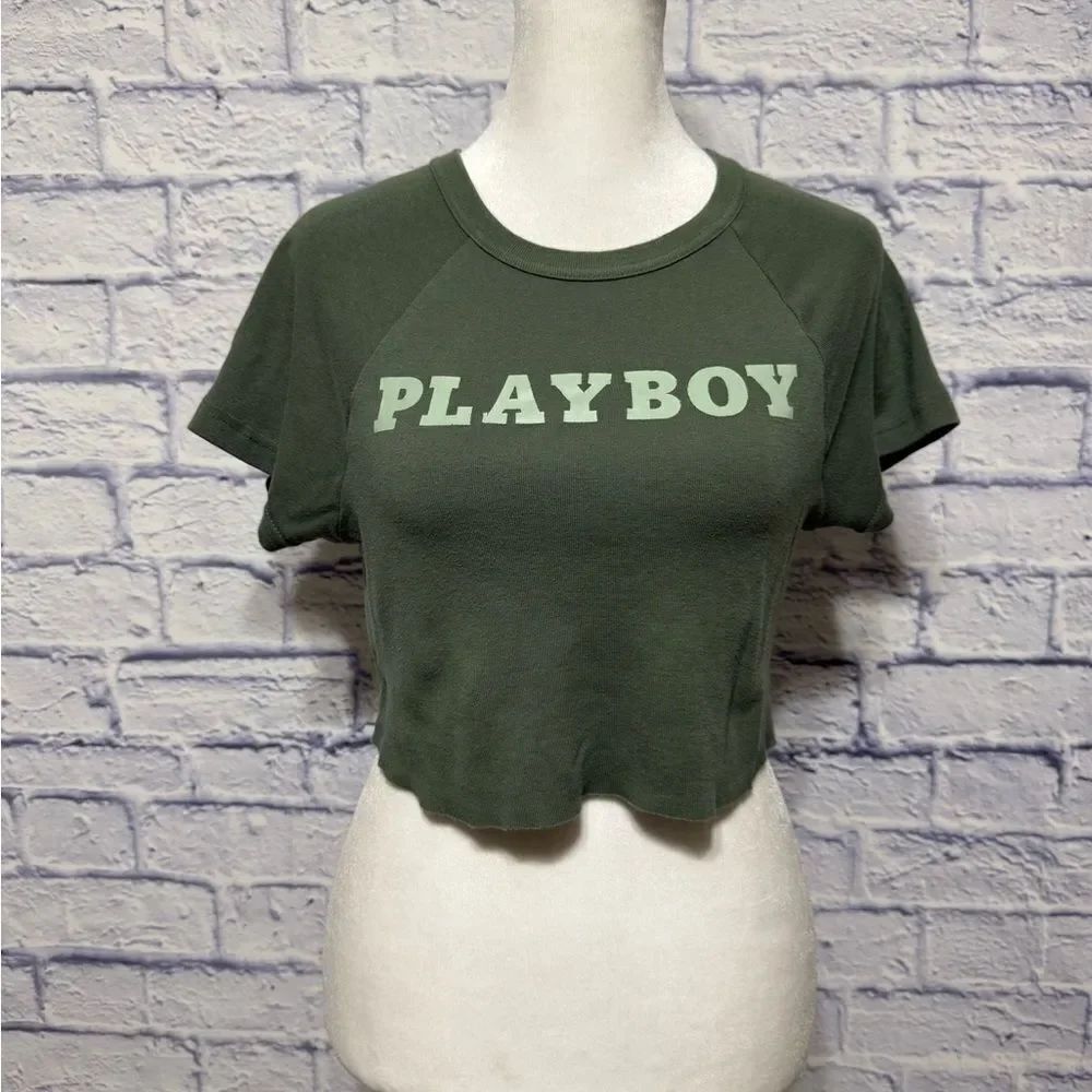 Pacsun green cropped playboy tshirt shirt top